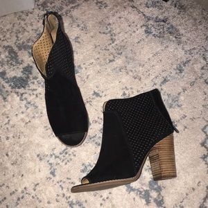 Lucky brand black peep toe wedge bootie